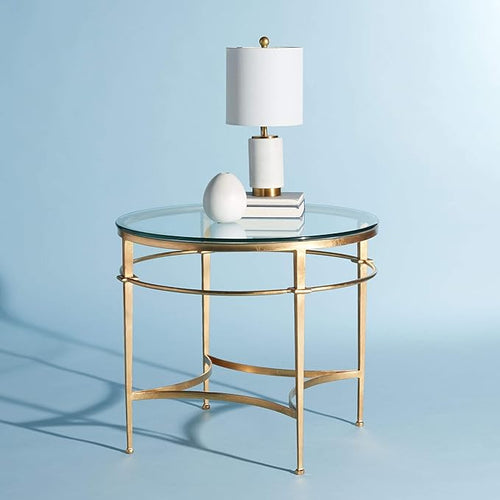 Safavieh American Homes Collection Ingmar Round Antique Gold Glass Couture Side Table